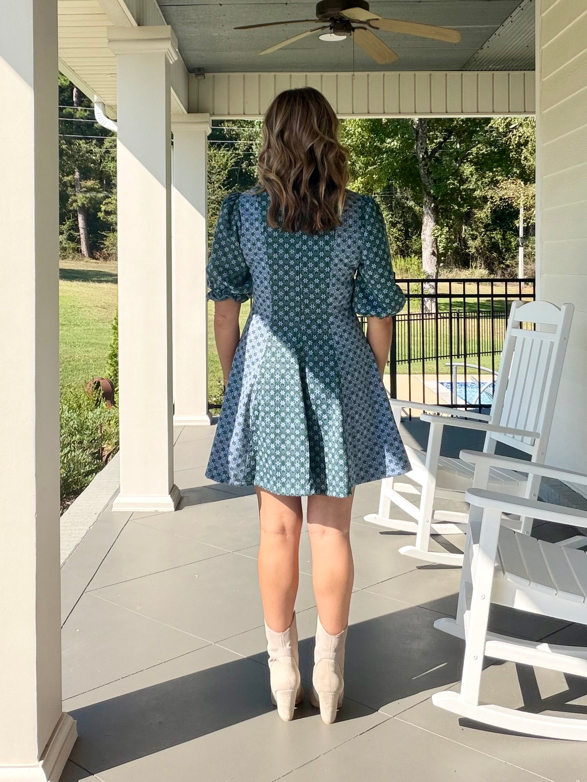 Color Contrast Floral Printed Knit Dress - Blues