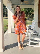 Load image into Gallery viewer, Floral print short puff sleeve dress - Rust
