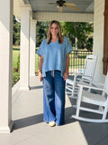 Mineral Washed Oversized Short Sleeve Top - Powder Blue