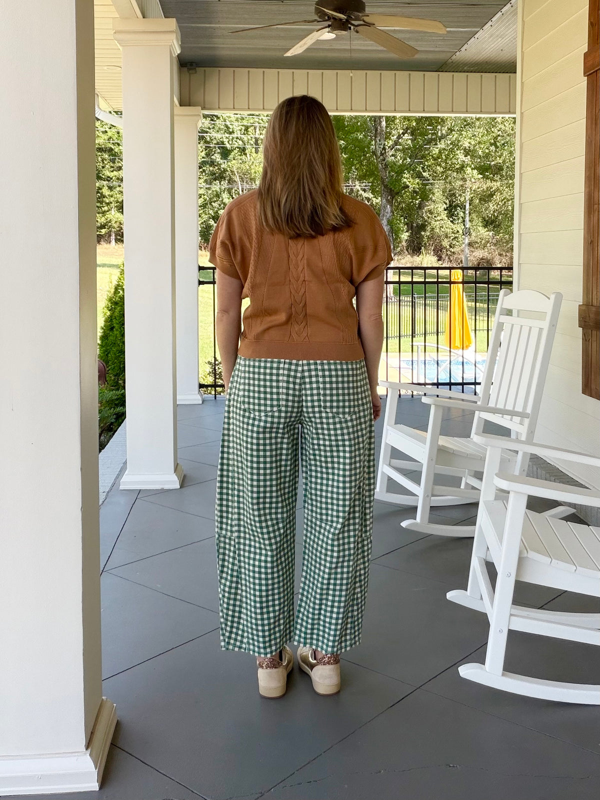Mixed knit short sleeve sweater top - Camel