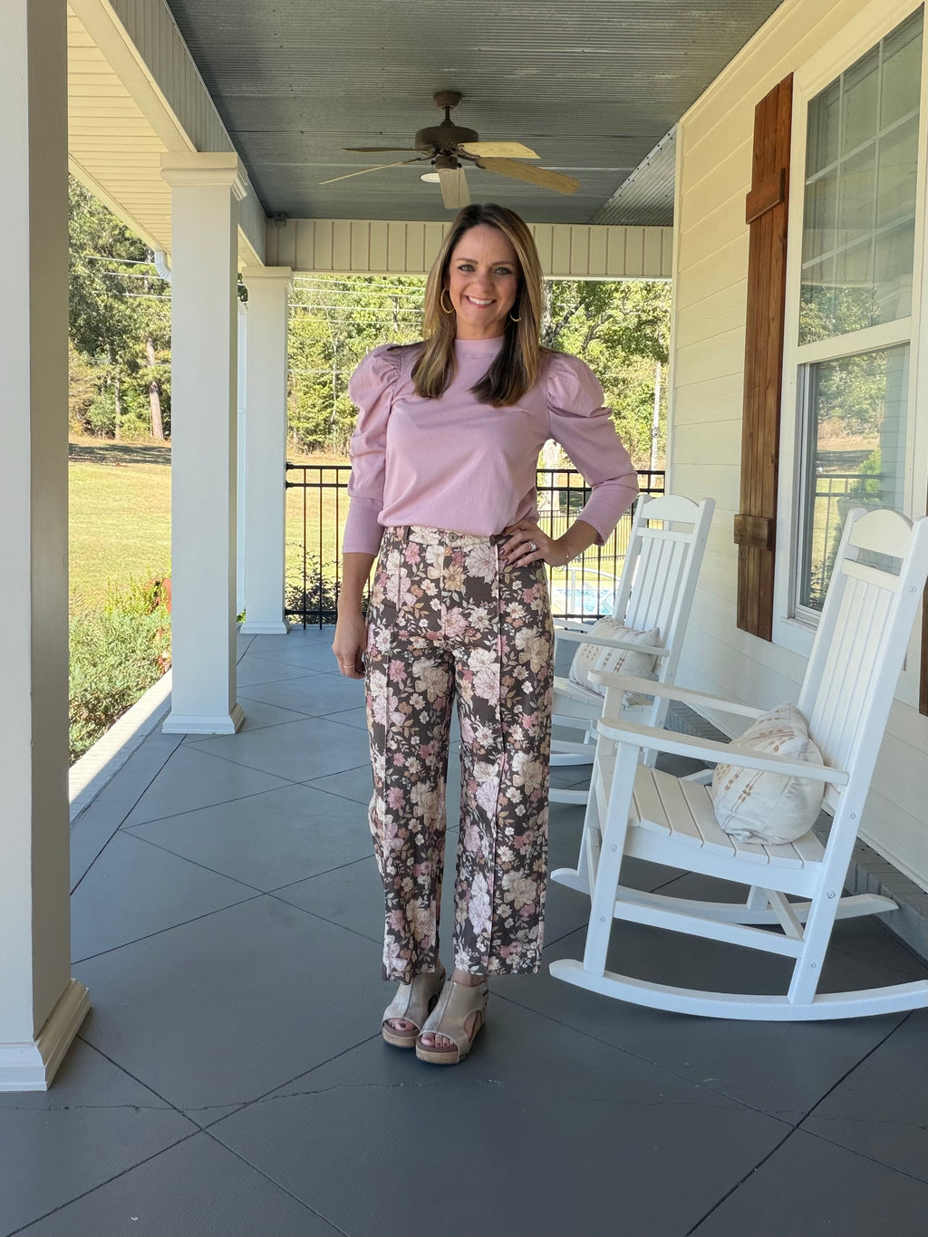 Floral Print Pants - Brown Mix