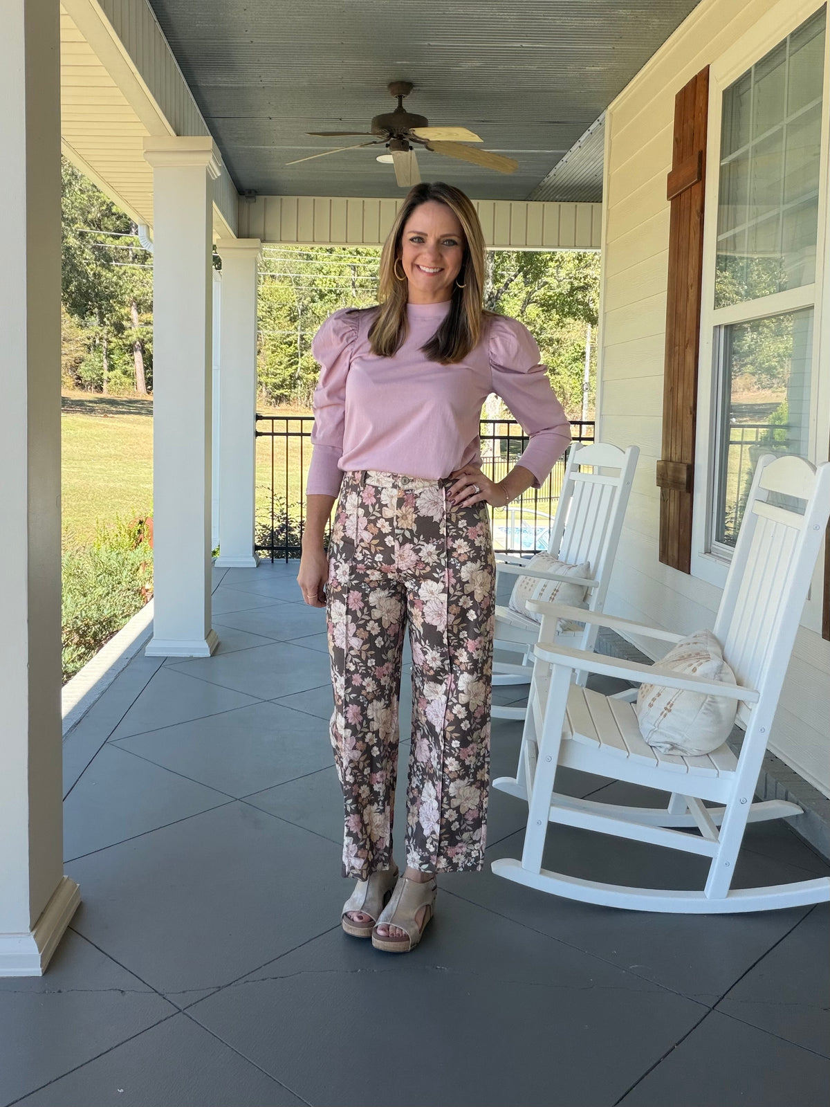 Floral Print Pants - Brown Mix