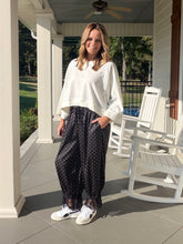 Load image into Gallery viewer, Polka Dot Printed Satin Pants with Lace Trim - Black
