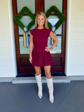 Load image into Gallery viewer, Ruched Bubble Hem Drop Waist Dress - Maroon
