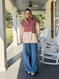 Colorblock Half Snap Sweatshirt Top