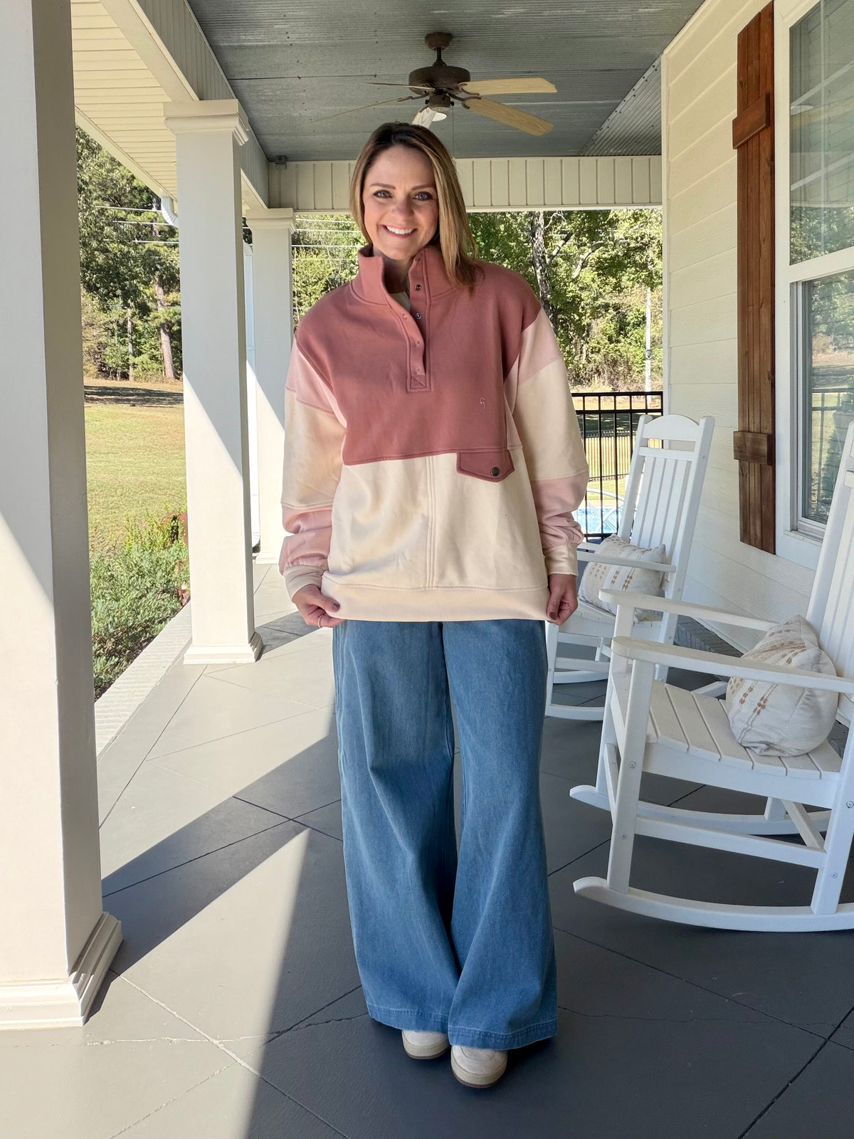 Colorblock Half Snap Sweatshirt Top