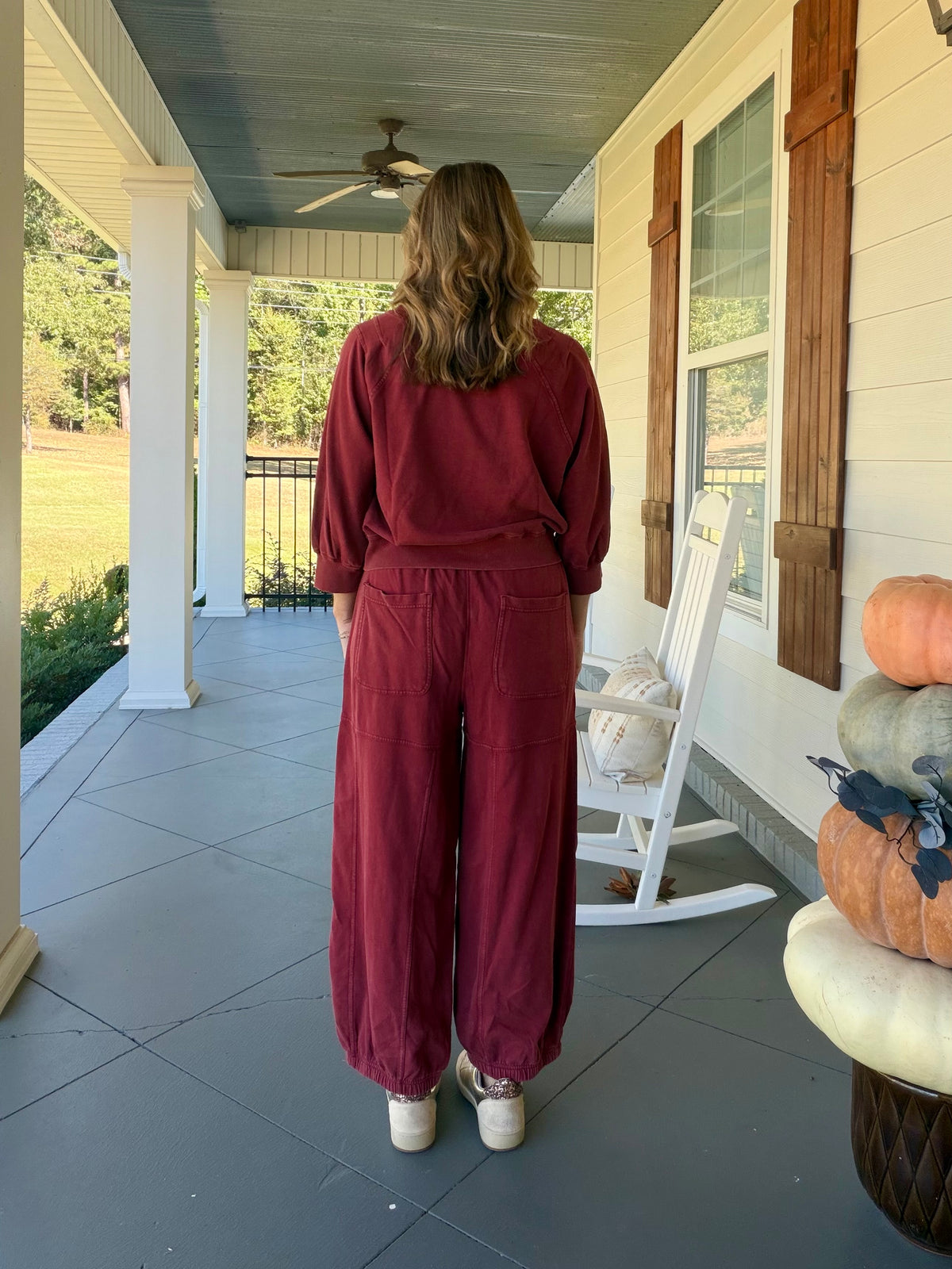 Mineral washed french terry set- Maroon