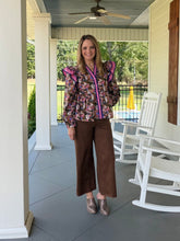 Load image into Gallery viewer, Layered Ruffle Shoulder Detail Floral Blouse - Olive Mix
