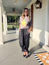 Load image into Gallery viewer, Polka Dot Printed Satin Pants with Lace Trim - Black
