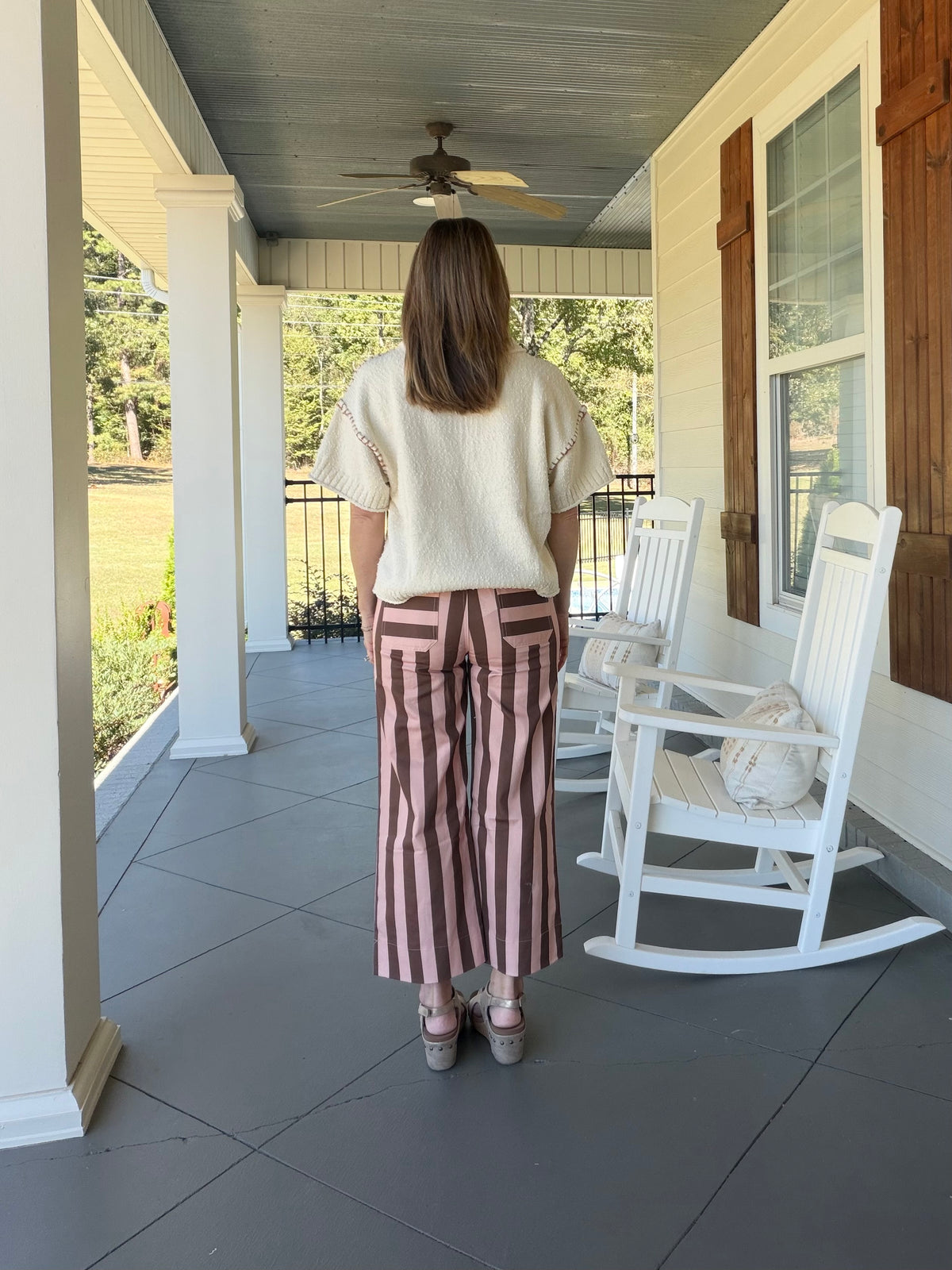 Striped cropped wide leg pants - Brown/Pink