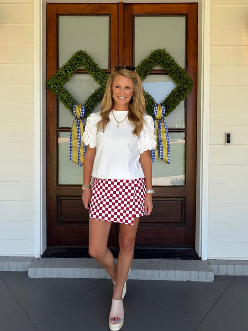 BRINGING THE HEAT SKORT - MAROON/WHITE