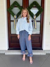 Load image into Gallery viewer, Stripe Wide Leg Pants with Lace Trim - Navy
