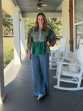 Multi Print Mixed Snap Button Down Peplum Top