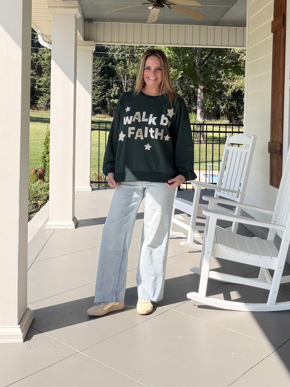 Walk By Faith Sweatshirt Top - Hunter Green
