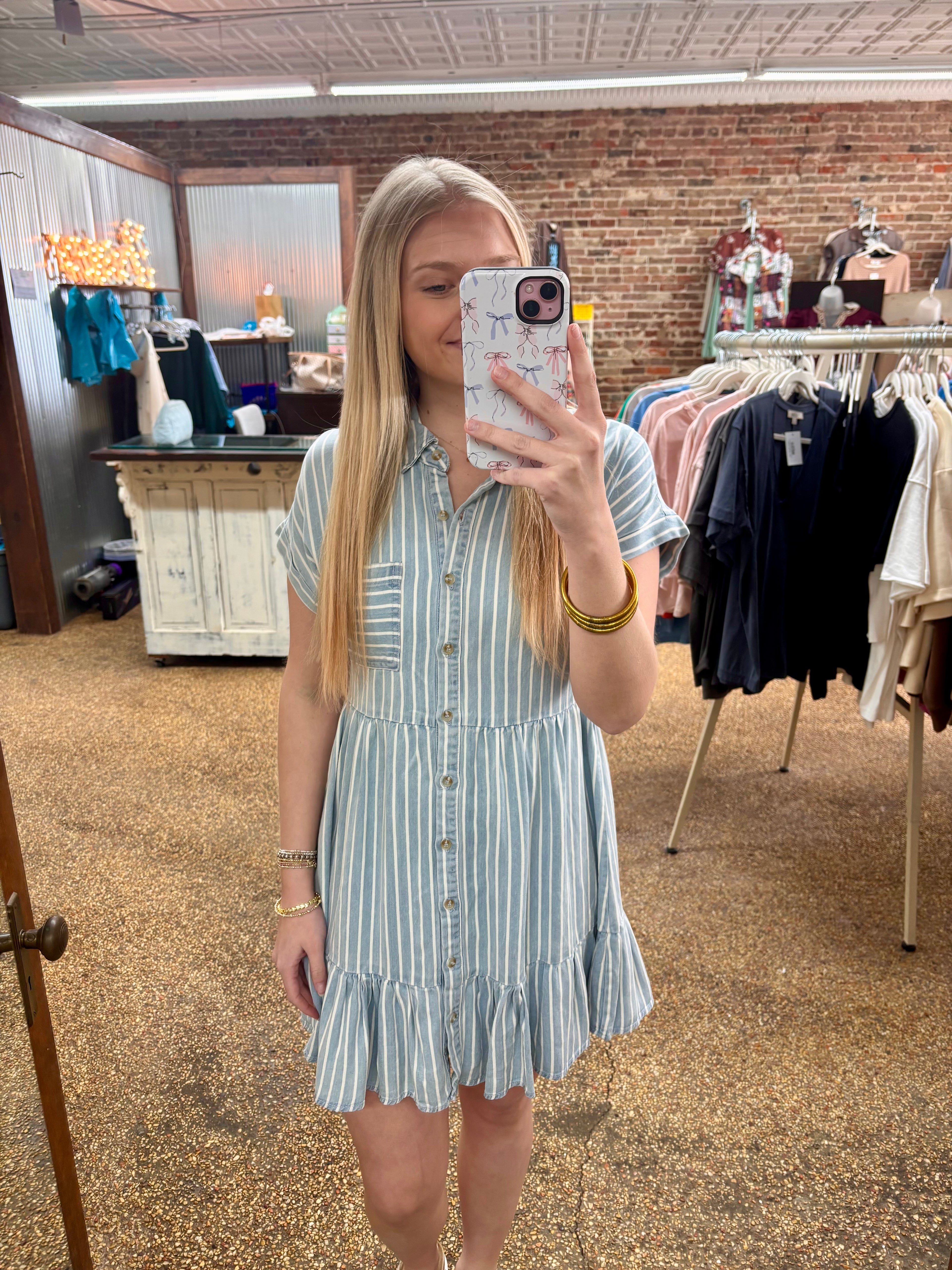TESTING THE WATERS DRESS - CHAMBRAY STRIPE
