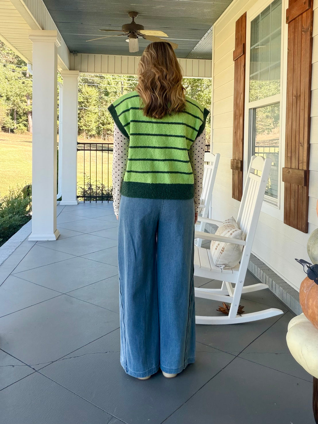 Pocket With Button Up Striped Sweater Vest - Greens