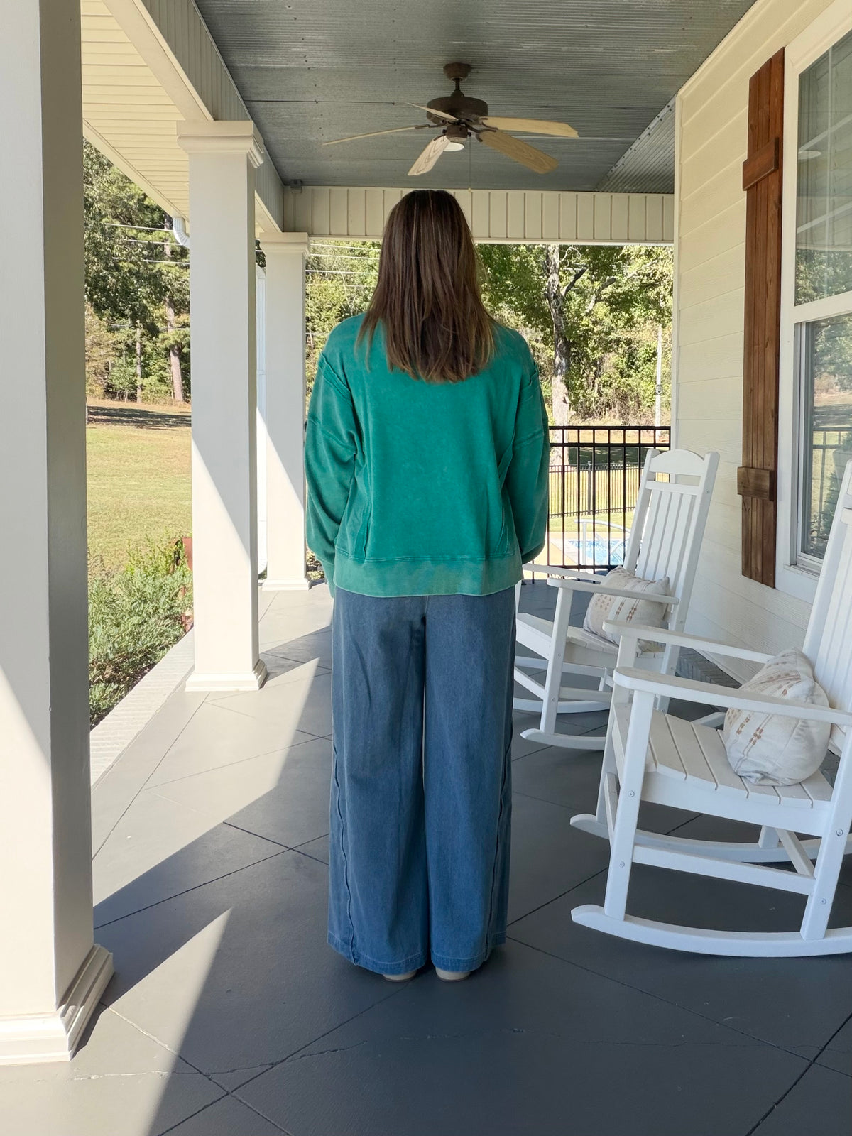 Long Sleeve washed knit sweatshirt top - Sea Foam