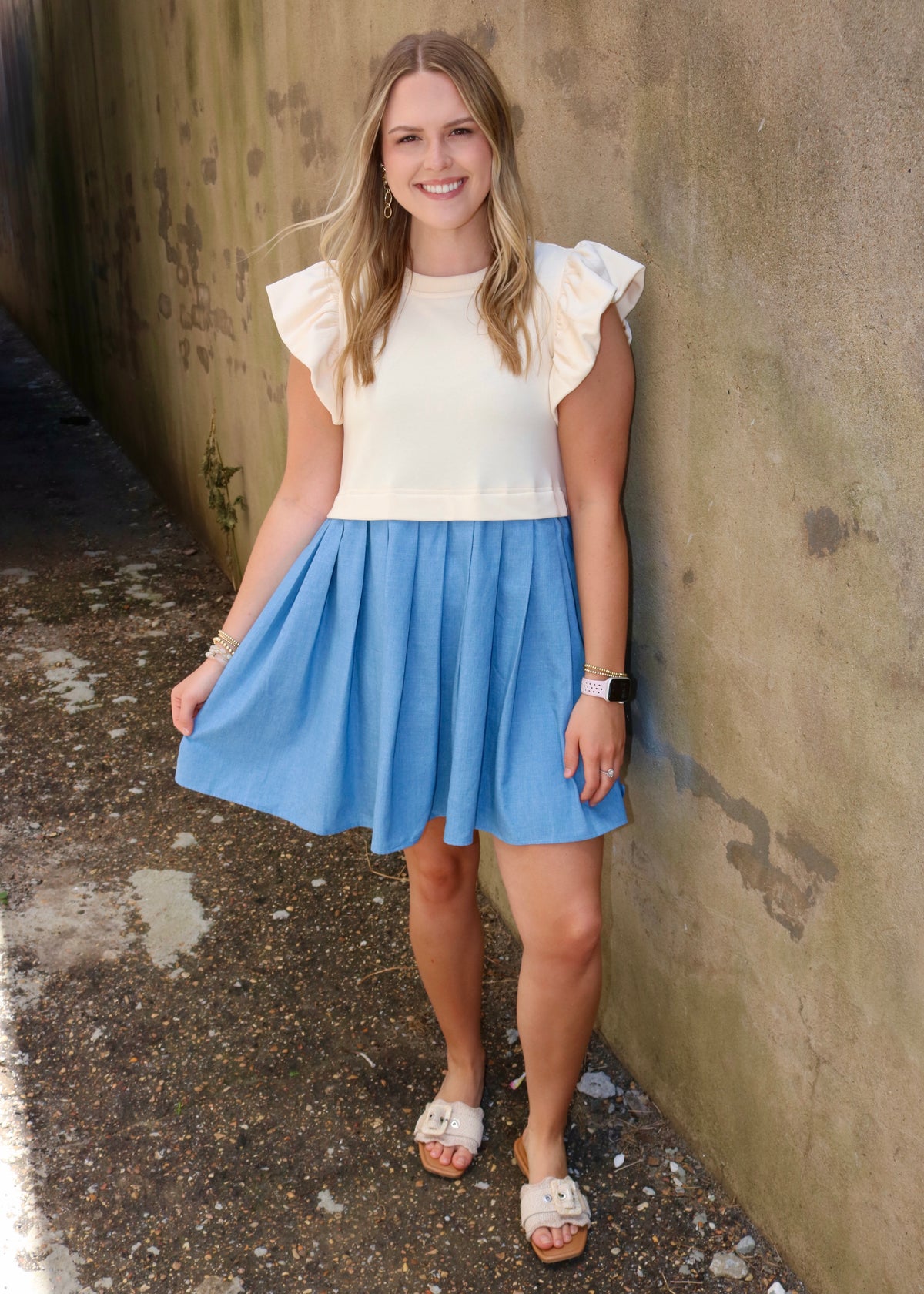 GREAT AS IT IS DRESS - ECRU/DENIM