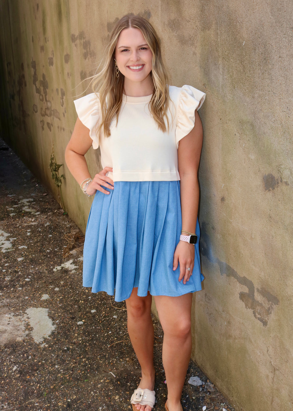 GREAT AS IT IS DRESS - ECRU/DENIM