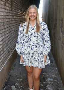 JUST LET ME KNOW DRESS - IVORY/NAVY