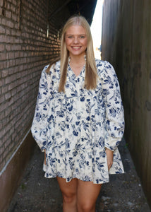 JUST LET ME KNOW DRESS - IVORY/NAVY