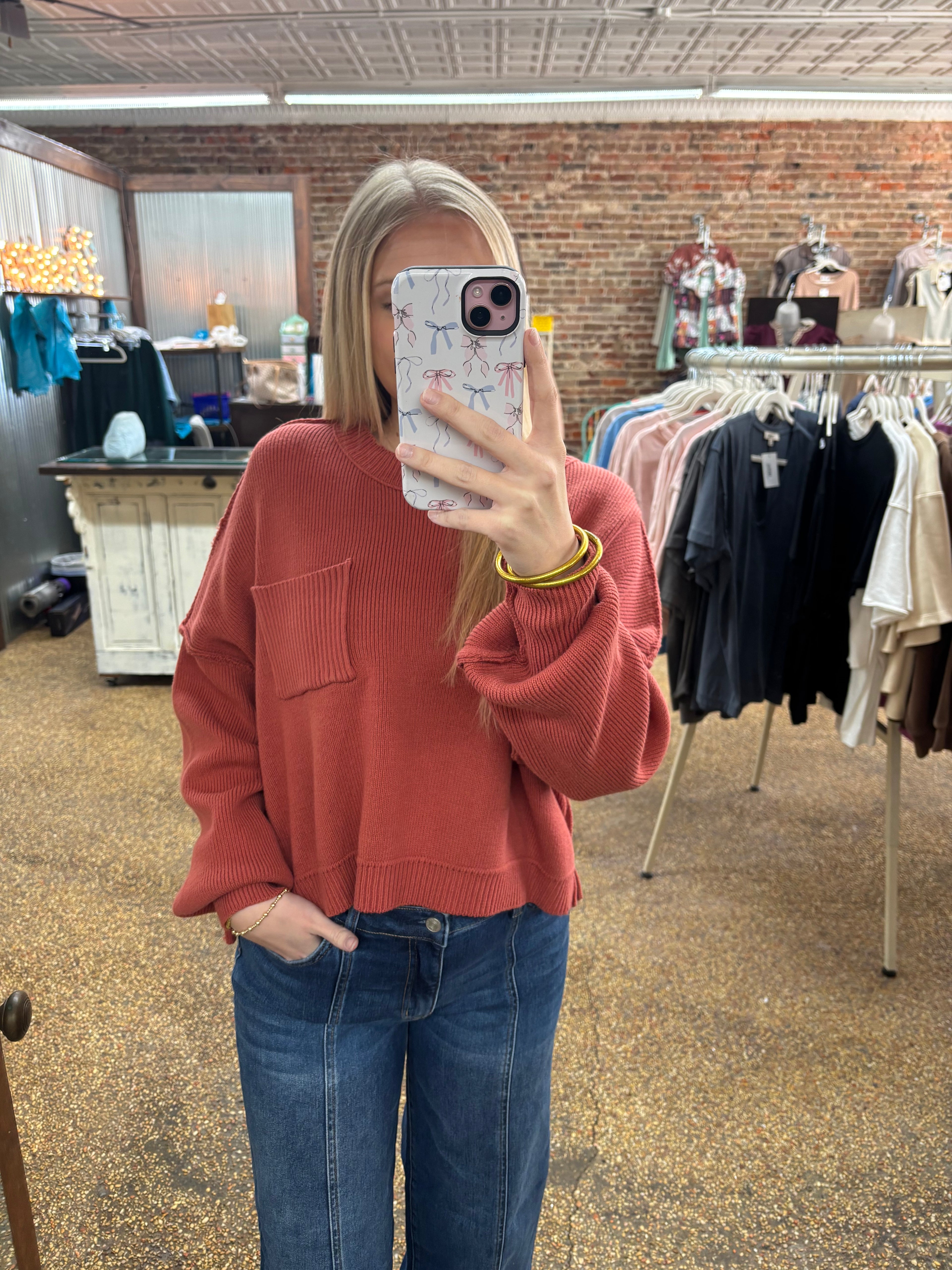 BE THERE FOR YOU SWEATER TOP - CLAY