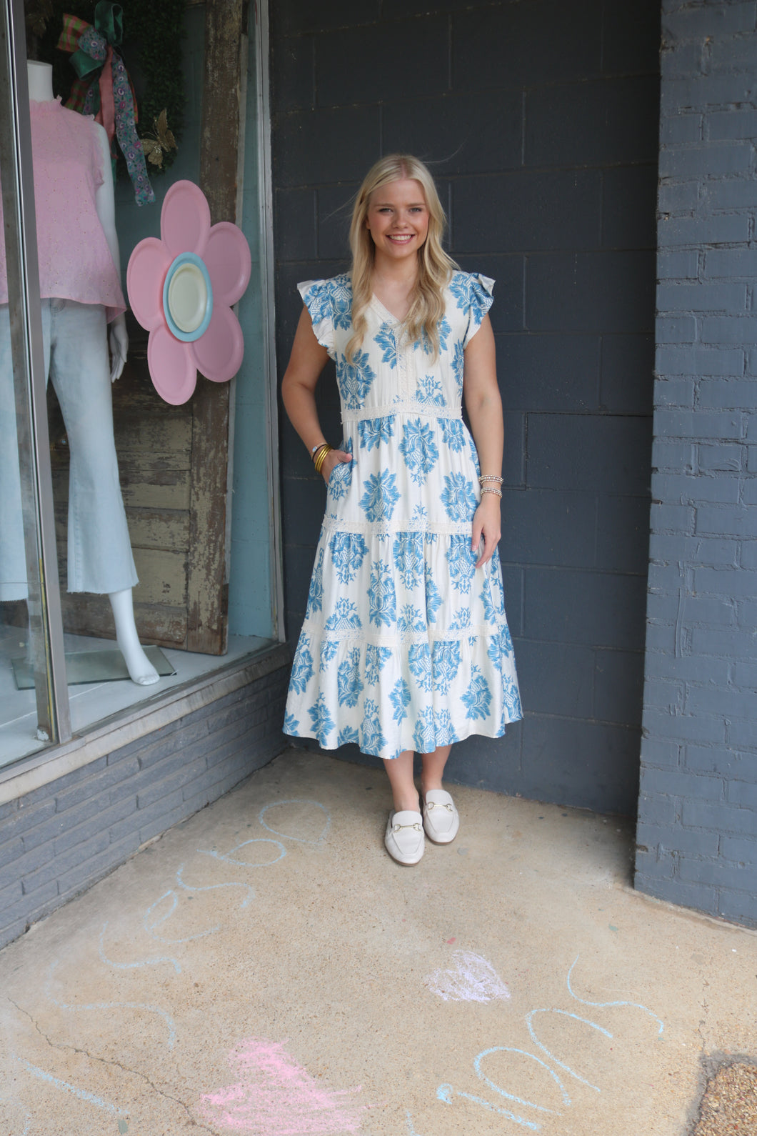 NOT YET DETERMINED DRESS - OFF WHITE/BLUE
