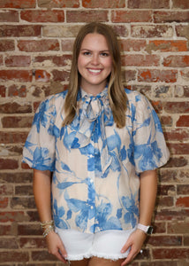 TAKE ME BACK TOP - BLUE/CREAM