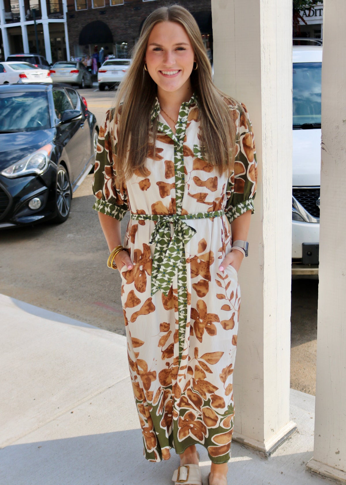 WHAT YOU SAID DRESS - OLIVE/CAMEL MIX