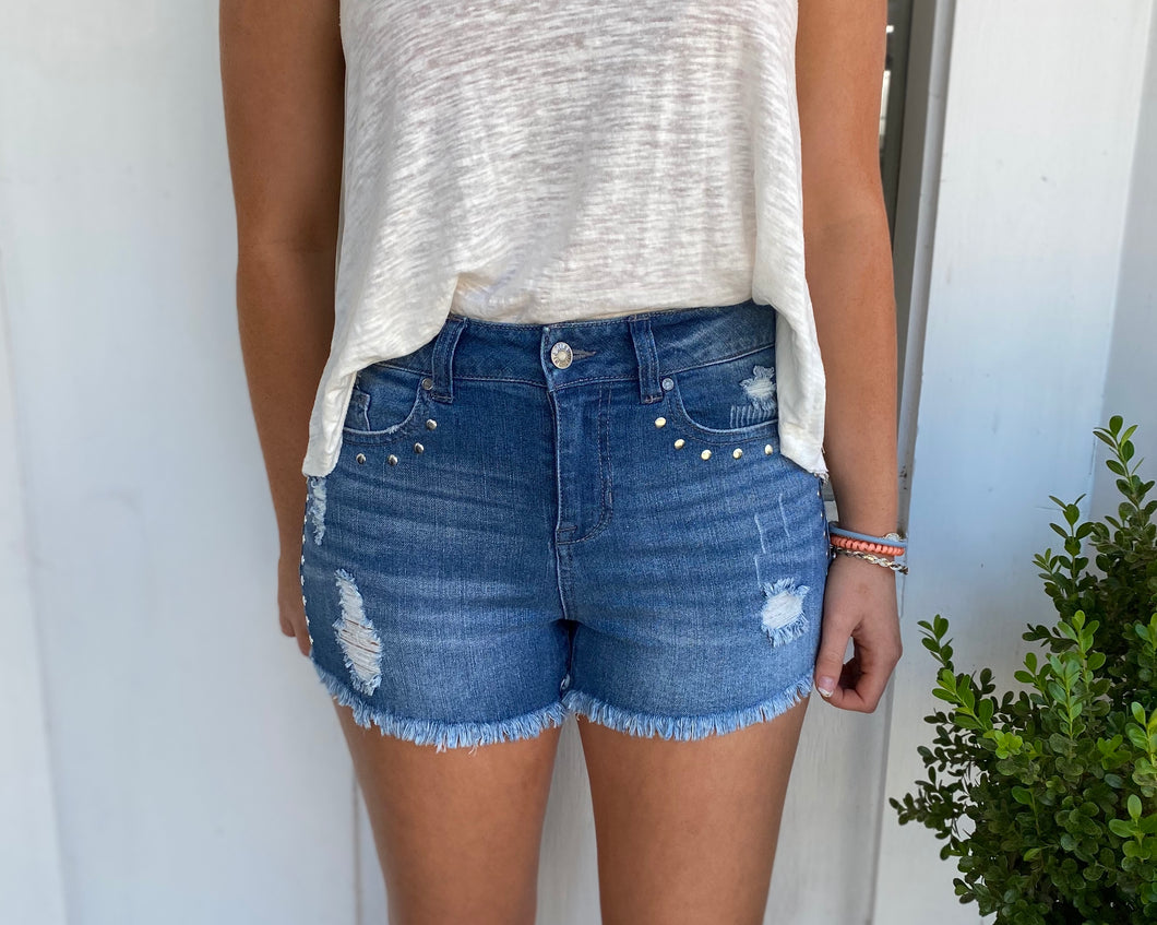 DENIM SHORTS W/ STUDS