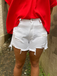 WHITE SHORTS W/ RAW HEM